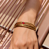 LUXURY 18K GOLD TRIPLE LAYER RED STONE OPEN CUFF_CWAJE4818