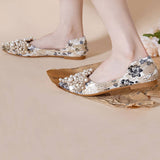 FAUX PEARL FLORAL PRINT DECOR FLAT SHOES FOR WOMAN_CWSHF0008