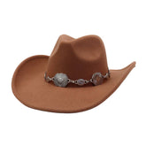 Western Ethnic Wool Felt Cowboy Fedora Hat_Cwah04444