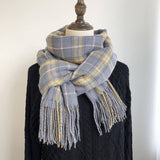 PLAID FAUX CASHMERE SCARF COZY FRINGE WINTER WRAP_CWASC1459