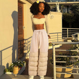 Spliced Cotton Padded Fashion Casual Pants