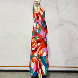 Stand Collar Print Boho Holiday Sleeveless Dress