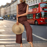 Solid Color Swing Neck Jumpsuit With Sleeves