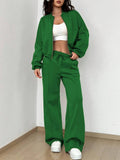 Zipper Cardigan Straight-Leg Sport Pants Set