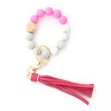 TASSEL WOOD SILICONE BEAD BRACELET KEYCHAIN_CWMM7018