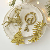 GOLD GLITTER PLASTIC REINDEER CHRISTMAS ORNAMENT_CWMM9750