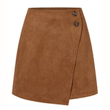 SUEDE IRREGULAR SKIRT HIGH WAIST ZIPPER SKIRT_CWBSS0382