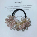 CUTE DAISY PEARL HAIR TIE HANDMADE BRAIDED_CWAHA6880