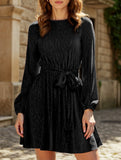 Pure color velvet long-sleeved dress