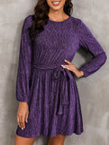Pure color velvet long-sleeved dress