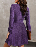 Pure color velvet long-sleeved dress