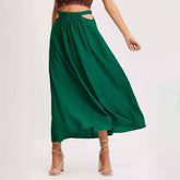 SOLID COLOR SKIRT HIGH WAIST ELASTIC LONG SKIRT_CWBSS0411