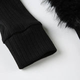 Vintage Cratered Patchwork Furry Hoodie Jacket