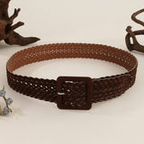 SQUARE BUCKLE SOLID COLOR WOVEN WIDE BELT_CWMM3959