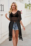 Sun Fringe Knit Over Short Sleeve V-Neck Sweater