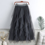 Tulle Skirt Mid-Length High Waist Pleated Skirt_Cwbls0397