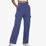Solid Color High-Waisted Straight Leg Cargo Pants