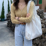 Cwab3907_Large Capacity Sakura Lace Canvas Shoulder Bag