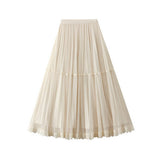 Tulle Lace Trim Pleated Cake Fairy Maxi Skirt_Cwbms0362