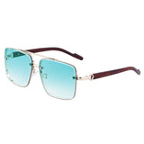 SQUARE FRAME FAUX WOOD GRAIN TEMPLE SUNGLASSES_CWASG0562