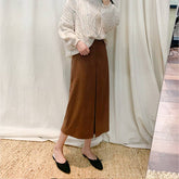 Womens Suede Maillard Solid Color Long Skirt