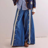 Stylish Retro Slit Color Wide-Leg Mop Jeans