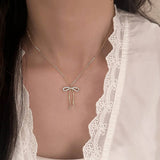 Womens Micro-Inlaid Zirconia Bow Necklace