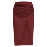 IRREGULAR SOLID COLOR SATIN HIP LENGTH SKIRT_CWBSS0389