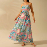 Tropical Printed Strappy Casual Vacation Dress