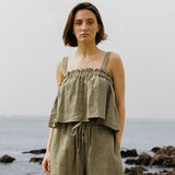 Wooden Ear Edge Pleated Cotton Linen Vest