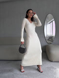 Solid Color Pit Strip Long Knit Slim-Fit Dress