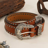 Vintage Distressed Rivet Embossed Belt_Cwmm3957