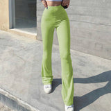 Solid-Color High-Waisted, Form-Fitting Pants