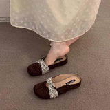 Womens Yellow Suede Closed Toe Slip-On Mules