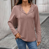 Solid-Color Hooded Long-Sleeved Sweatshirt