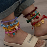 HANDMADE SILK THREAD ANKLET WITH STEEL CHARMS_CWAJE4611