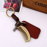 SIMPLE BRAIDED ALLOY COMB COWHIDE KEYCHAIN_CWMM4719