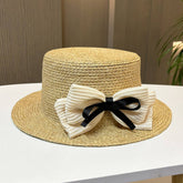 RETRO VACATION TRAVEL SUNSHADE BOW STRAW HAT_CWAH1215