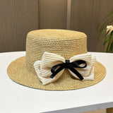 RETRO VACATION TRAVEL SUNSHADE BOW STRAW HAT_CWAH1215