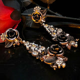 NEW VINTAGE ANTIQUE BRONZE FLOWER EARRINGS_CWAJE1106