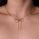 Vintage Titanium Steel Bow Necklace_Cwmm5344