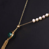 FASHION PEARL GLASS TASSEL PENDANT NECKLACE_CWAJE3910