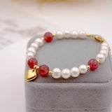 STRAWBERRY QUARTZ FRESHWATER PEARL BRACELET_CWAJE1689