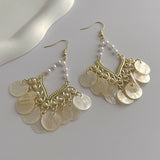 FRENCH GEOMETRIC SCALLOPED SHELL TASSEL EARRINGS_CWAJE2180