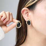 NEW FASHION TEMPERAMENT BLACK AND GOLD EARRINGS_CWAJE2854
