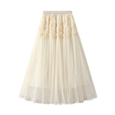 THREE DIMENSIONAL FLOWER MESH SKIRT A LINE SKIRT_CWBMS0288