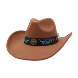 Western Ethnic Felt Cowboy Fedora Hat_Cwah04449