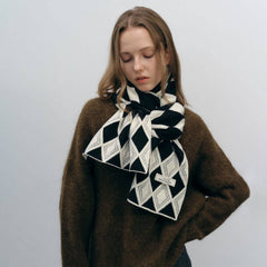 CHIC TWO TONE DIAMOND KNIT SCARF COZY WINTER_CWASC1285