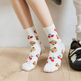 MILKY WHITE DOODLE SMILEY PATTERN CREW SOCKS_CWMS0208