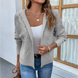Solid Color Hooded Twist Sweater Cardigan